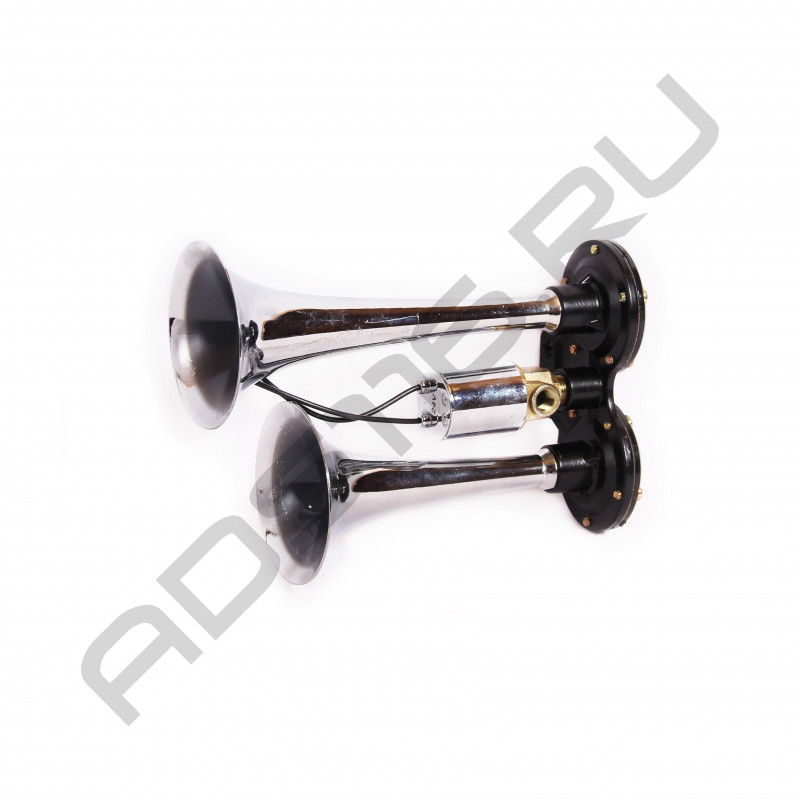 Сигнал автомобильный пневматический 2-х рожковый 12/24V хромированный (300 мм. х 230 мм.)/20шт