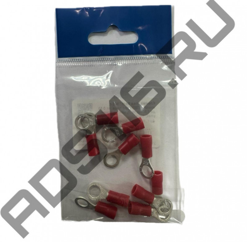 Клемма под болт D=6 луженая с изоляц.ПВХ (пр.от0,50 до 1,50мм) красная уп.10шт