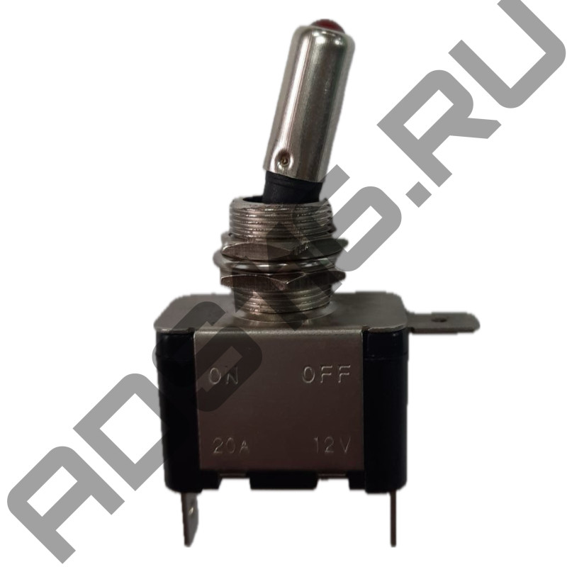 Тумблер 2-х позиционный металлический с подсветкой 12В/25А; AC 25 штырь 6.3 КЭП