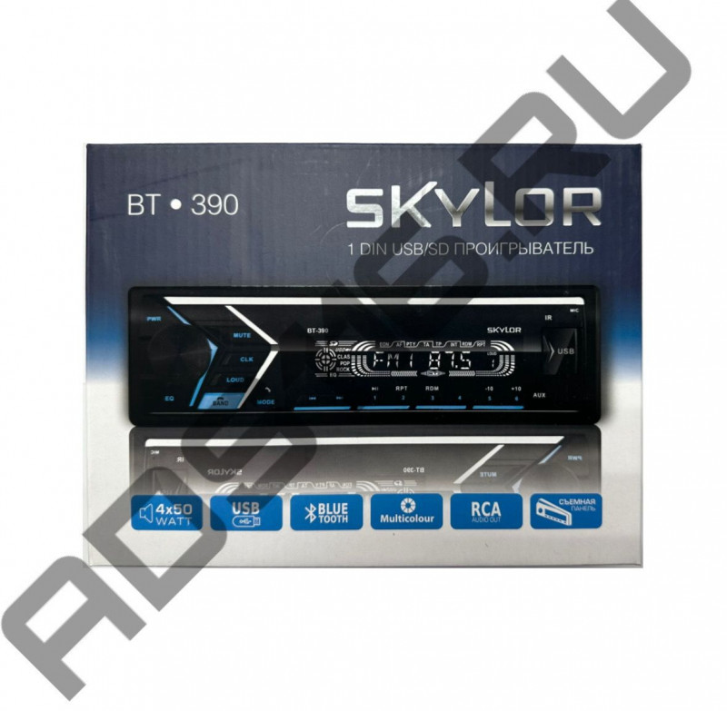 Автомагнитола SKYLOR BT-390 Multicolor 4х50BT.MP3.WMA.USB.AUX.RCA.SD-card съемная панель